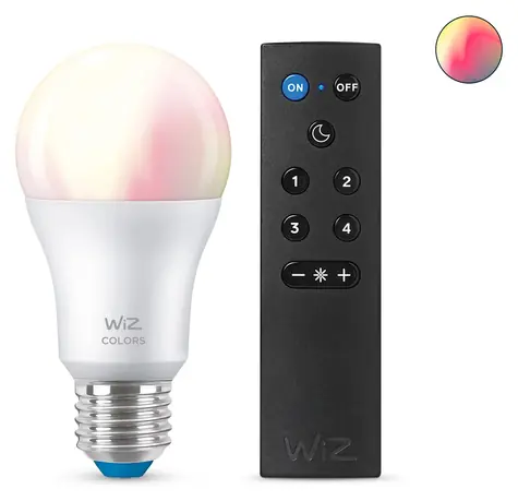 WiZ LED žiarovka E27 A60 8W SET + ovládač / Žiarovka / RGB / stmievateľná / Wi-Fi / 806 lm / 2200-6500K