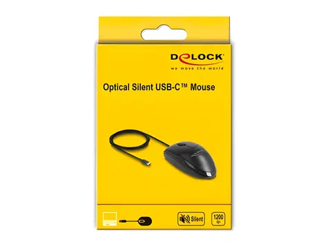 DeLock čierna / Myš / Optická / USB-C / 1200 DPI / tichý klik / drôtová