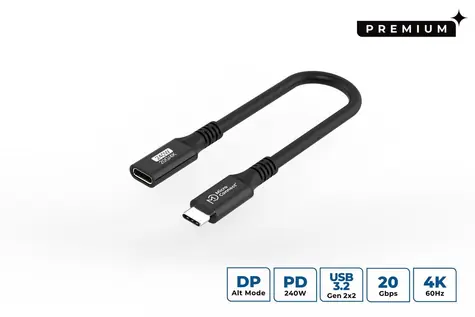 MicroConnect Premium USB-C predlžovacia redukcia čierna / Redukcia USB-C / 0,15 m / 20 Gbit/s