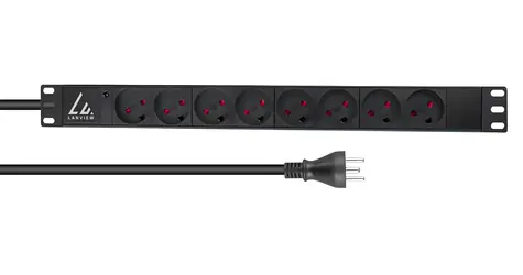Lanview 19" rack napájací panel čierna / Napájací panel / 1U / 8x zásuvka / 2m kábel / 230V / 13A