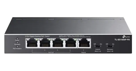 TP-LINK TL-SG1005P-PD čierna / Switch / 5x 1000 Mbps / PoE+ / PoE budget 66 W / fanless