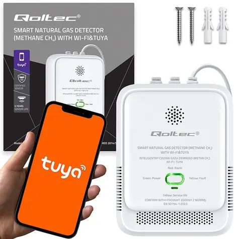 Qoltec 52651 Detektor úniku zemného plynu / Detektor plynu / CH4 / Wi-Fi / Tuya / alarm 85 dB