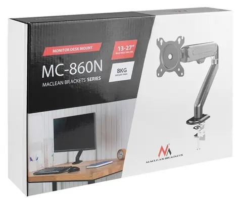 Maclean MC-860N čierna / Stolný držiak monitora / 13-27" / VESA 75x75-100x100 / nosnosť 8 kg / plynová pružina
