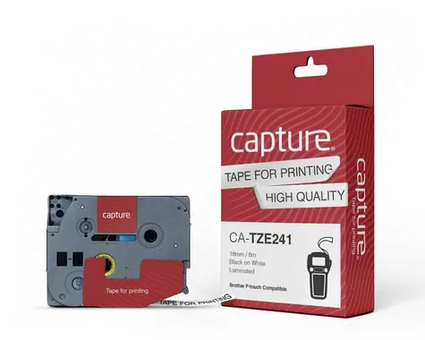 Capture Tape Black on White / Páska do tlačiarne štítkov / čierna tlač / biely podklad / nylonová / 18 mm / 8 m