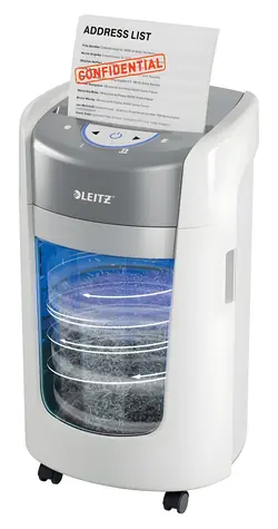 Leitz IQ OptiMax Home Office 225 bielo - šedá / Skartovač / DIN P5 / Mikro rez 2 x 15 mm / 223 mm / 15 l