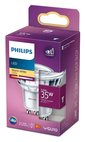 Philips Classic LED žiarovka GU10 teplá biela / Bodová žiarovka / GU10 / 36° / Energetická trieda F