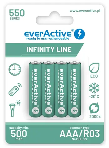 EverActive Infinity Line / Nabíjacie batérie AAA (R03) / 550 mAh / 4 ks / Ni-MH