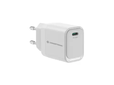 Conceptronic USB-C nabíjačka biela / USB nabíjací adaptér / GaN / 1x USB-C / PD 3.0 / PPS / 45 W