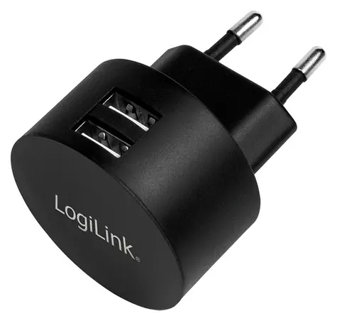 LogiLink USB nabíjací adaptér čierna / Nabíjací adaptér / 2x USB-A / Fast Charging / 10,5 W