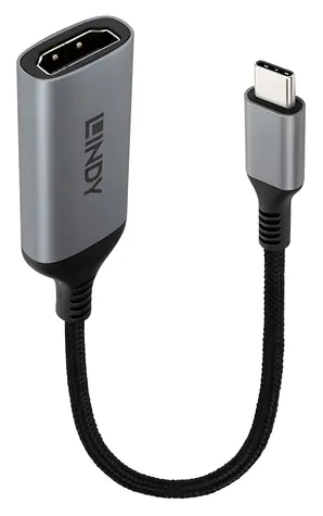 Lindy 43428 sivá / Prevodník USB-C na HDMI / 8K 60Hz / 240Hz / HDCP 2.2