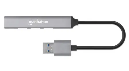 Manhattan USB Hub sivá / USB hub / 4X USB-A / USB 3.2 Gen 1 5 Gbit/s / Bus Power
