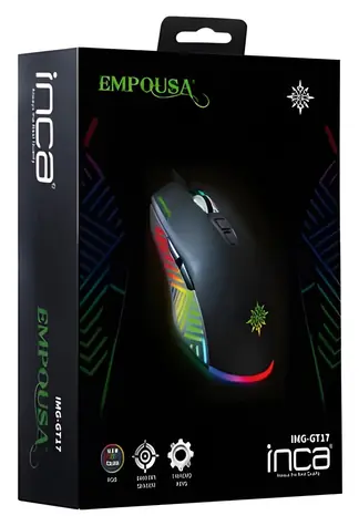 INCA IMG-GT17 čierna / Herná myš / optická / 6400 DPI / 7 tlačidiel / RGB / USB-A / 1,8 m