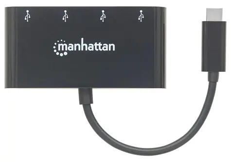 Manhattan USB-C Hub čierny / USB hub / 4X USB-A / USB 3.2 Gen 1 / 5 Gbit / s / Bus Power