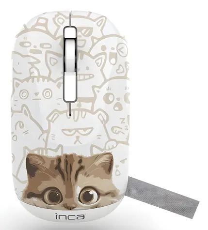 INCA IWM-242K béžová, motív Mačka / Myš / Bluetooth 5.4 a 2.4 GHz / 1600 DPI / 4 tlačidlá