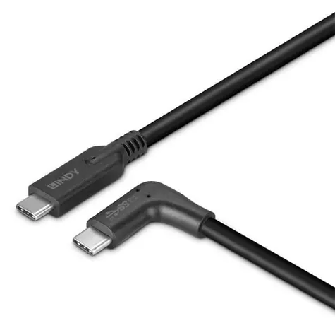 Lindy USB-C - USB-C 90° čierna / USB kábel / USB 3.2 Gen 2 / 10 Gbit / s / 1,5 m / PD 60W