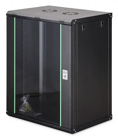 Digitus Dynamic 16HE 600x450mm čierna / Nástenný rozvádzač / 19" / Sklenené dvere / Aktívne chladenie / IP20