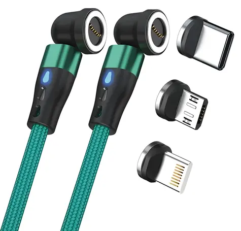 RealPower MagneticCharge 2 zelená / Magnetický nabíjací kábel / 1 m / magnetický konektor / 6 adaptérov