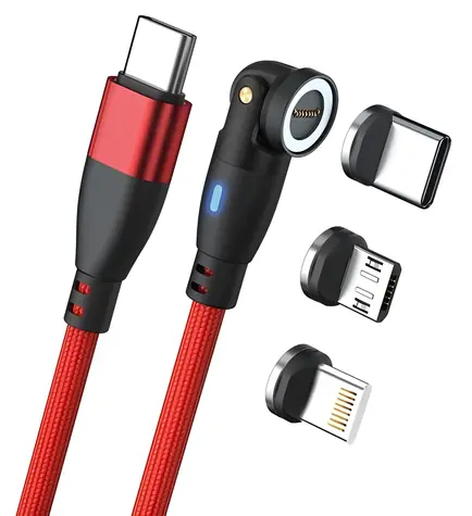 RealPower Magnetic 100W červená / Magnetický nabíjací kábel USB-C / 100 W PD / 1 m / adaptéry Lightning, micro-USB