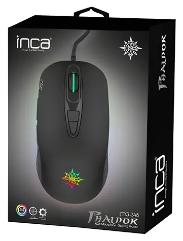 INCA IMG-348 čierna / Herná drôtová myš / optická / 3200 DPI / 7 tlačidiel / RGB / USB-A / 1,65 m