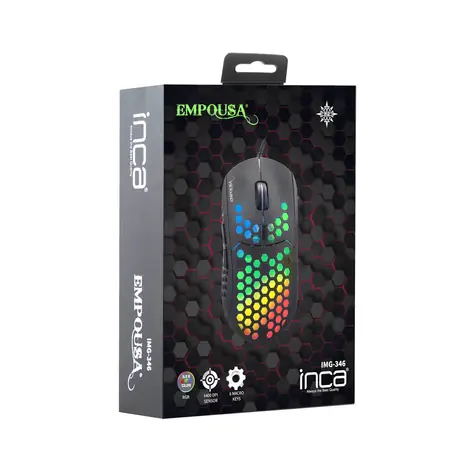 Inca Empousa IMG-346 čierna / Herná myš / RGB / optická / 6400 DPI / 6 tlačidiel / USB / 1,5 m