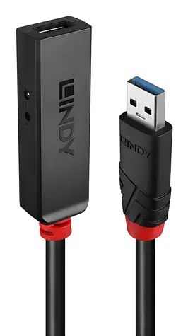 Lindy USB 3.0 aktívna predlžka Slim čierna / USB-C / 8 m / 5 Gbit / s / DC napájanie
