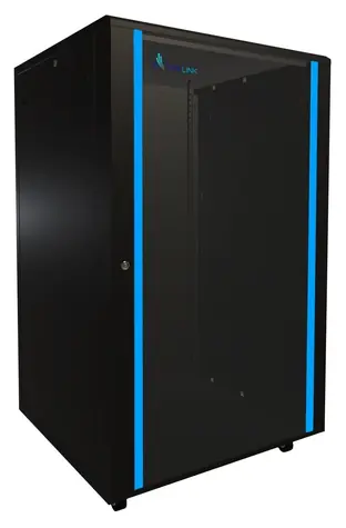 Extralink 27U/800x800 stojanový čierna / 19" rozvádzač / sklenené dvere / nosnosť 600 kg