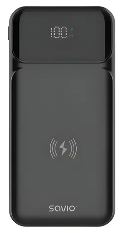 Savio BA-09 čierna / Powerbanka / 10000 mAh / bezdrôtové nabíjanie / USB-C, USB-A / PD, QC 20W