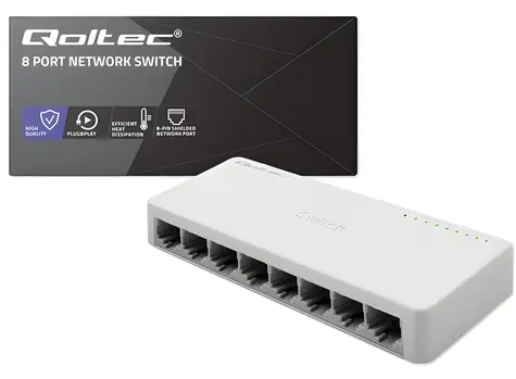 Qoltec 52248 / Sieťový switch / 8x RJ45 / 1000 Mbps