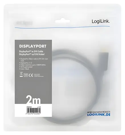 LogiLink DisplayPort - DVI 3 m čierna / Kábel / DisplayPort 1.2 / max. 1920x1080 / 60 Hz