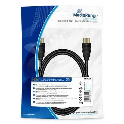 MediaRange MRCS196 2m čierna / HDMI kábel / High Speed / 18 Gbit / s / Ethernet / pozlátené konektory