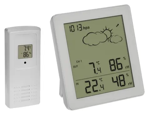 TFA 35.1168.02 CLEAR biela / Meteostanica / s predpoveďou počasia / dosah 100 m / rozšíriteľná až 3 čidlá