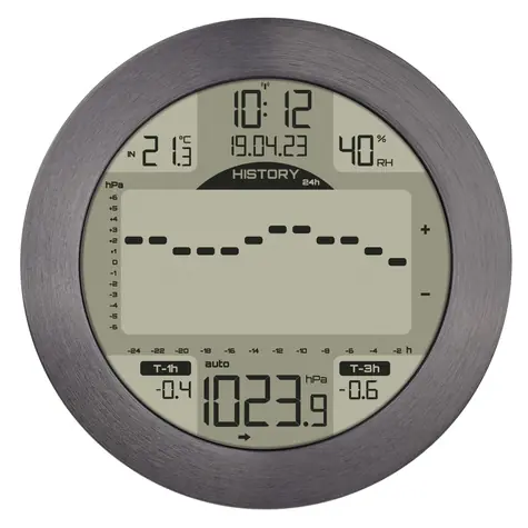 TFA 35.1124.10 METEOMAR leštený hliník / Meteostanica / Atmosférický tlak / Rádiom riadené hodiny / až 3 čidlá