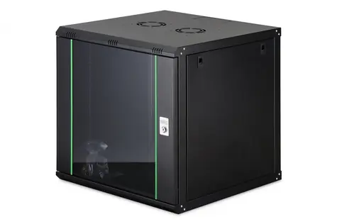 Digitus Dynamic čierna / Nástenný rozvádzač / 19" / 12U / 607x600x600 mm / sklenené dvere / aktívne chladenie
