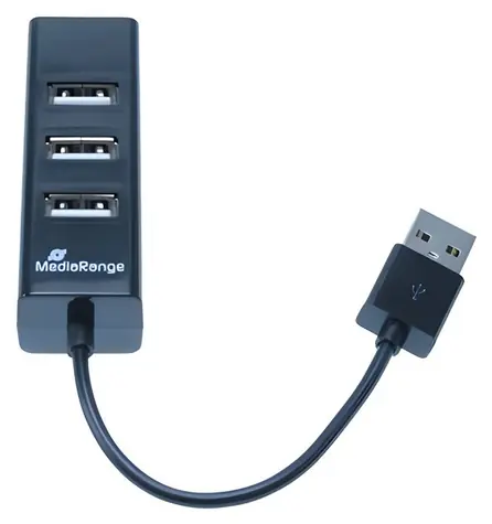 MediaRange USB hub čierna / 4 porty / USB 2.0 / Plug and Play