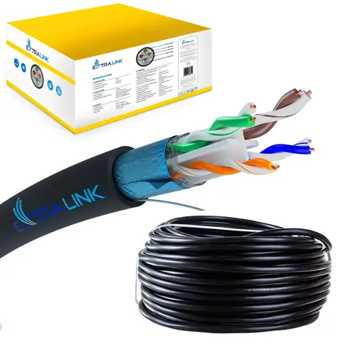 Extralink CAT6 F/UTP V2 vonkajšia čierna / Sieťový kábel / 305 m / AWG 23 / PE plášť