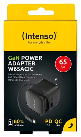 INTENSO W65ACIC čierna / Nabíjačka / 65W GaN / USB-C + USB-A / PD 3.0