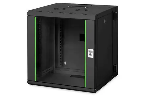 Digitus Unique čierna / Nástenný rozvádzač / 12U / 643x600x600 mm / sklenené dvere / IP20