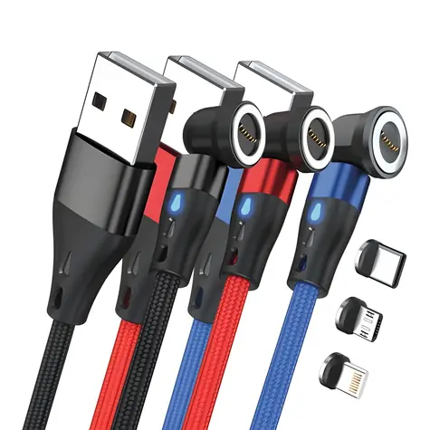 RealPower Magnetic 3A Set / Magnetický nabíjací kábel USB-A / 3x 1 m / adaptéry / sada 3 ks