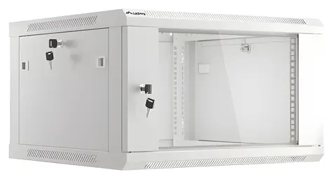 Lanberg WF01-6606-10S sivá / Nástenný rozvádzač / 19" / 6U / 600×600 mm / presklené dvere / flat pack