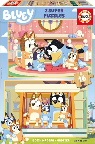 Educa Drevené puzzle Bluey / 2x16 dielikov / od 3 rokov 