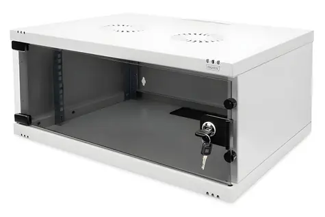Digitus DN-38010 sivá / Nástenná skriňa / 4U / SOHO / 241x540x400 mm / celosklenené dvere / nemontovaná