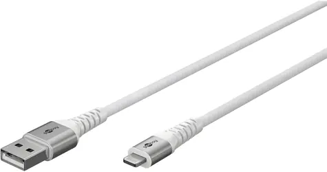 Goobay Lightning - USB-A textilný kábel 1m biela / Kábel / Kovové konektory / Nabíjací a dátový
