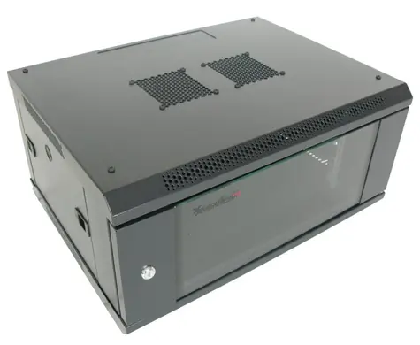 Xtendlan Nástenný rozvádzač 4U čierna / Nástenný rozvádzač / 19" / 600×450 mm / nosnosť 60 kg / sklenené dvere