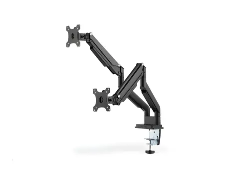 Digitus univerzálny držiak pre 2 monitory 15-32" / s plynovou pružinou a svorkou / VESA 75x100 / nosnosť 2x 9 kg