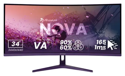 34" Arozzi Nova 34T2K165 fialová / Monitor / VA / UWQHD 3440x1440 / 21:9 / 165Hz / 1ms / 2x HDMI + 2x DP / VESA