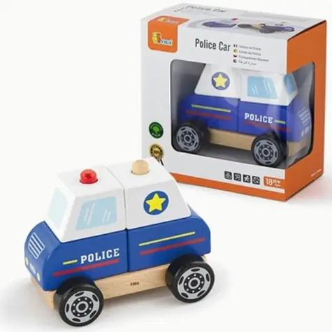 VIGA Drevená skladačka Policajné auto / od 18 mesiacov / dĺžka 12 cm