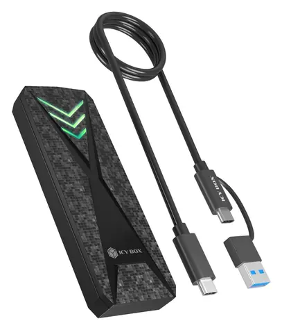 ICY BOX Spade Case 1805 čierna / Externý box pre M.2 / M.2 NVMe PCIe SSD / USB 3.2 Gen 2 Type-C / do 2TB / RGB