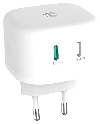 Nedis GaN 45W biela / Sieťová nabíjačka / 2x USB-C / PD3.0
