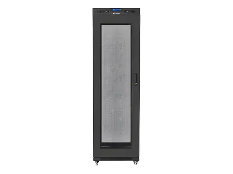 Lanberg Rack 42U čierna / Stojanový rozvádzač / 19" / 600x1000 mm / Flat pack / Perforované dvere / LCD