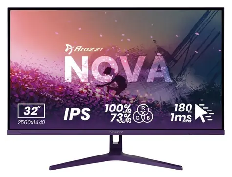 31.5" Arozzi Nova 32T2K180 fialová / Monitor / IPS / QHD 2560x1440 / 180Hz / 1ms / 2x HDMI + DP